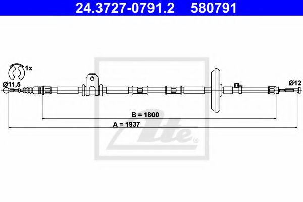 ATE 24.3727-0791.2 Трос, стояночная тормозная система для OPEL (Опель) ATE 24.3727-0791.2 Трос, стояночная тормозная система для OPEL (Опель)