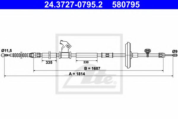 ATE 24.3727-0795.2 Трос, стояночная тормозная система для OPEL (Опель) ATE 24.3727-0795.2 Трос, стояночная тормозная система для OPEL (Опель)