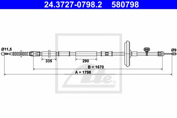 ATE 24.3727-0798.2 Трос, стояночная тормозная система для OPEL (Опель) ATE 24.3727-0798.2 Трос, стояночная тормозная система для OPEL (Опель)