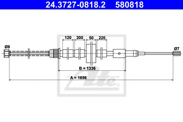 ATE 24.3727-0818.2 Трос, стояночная тормозная система для PEUGEOT (Пежо) ATE 24.3727-0818.2 Трос, стояночная тормозная система для PEUGEOT (Пежо)