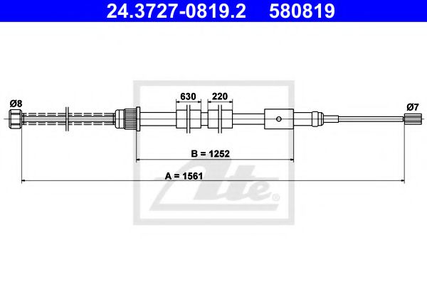 ATE 24.3727-0819.2 Трос, стояночная тормозная система для PEUGEOT (Пежо) ATE 24.3727-0819.2 Трос, стояночная тормозная система для PEUGEOT (Пежо)