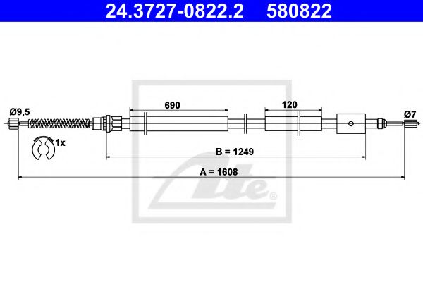 ATE 24.3727-0822.2 Трос, стояночная тормозная система для PEUGEOT (Пежо) ATE 24.3727-0822.2 Трос, стояночная тормозная система для PEUGEOT (Пежо)