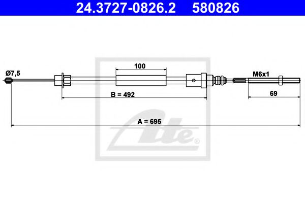 ATE 24.3727-0826.2 Трос, стояночная тормозная система для PEUGEOT (Пежо) ATE 24.3727-0826.2 Трос, стояночная тормозная система для PEUGEOT (Пежо)