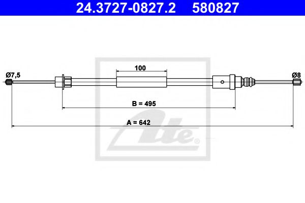 ATE 24.3727-0827.2 Трос, стояночная тормозная система для PEUGEOT (Пежо) ATE 24.3727-0827.2 Трос, стояночная тормозная система для PEUGEOT (Пежо)