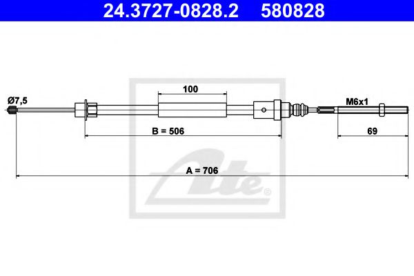 ATE 24.3727-0828.2 Трос, стояночная тормозная система для PEUGEOT (Пежо) ATE 24.3727-0828.2 Трос, стояночная тормозная система для PEUGEOT (Пежо)