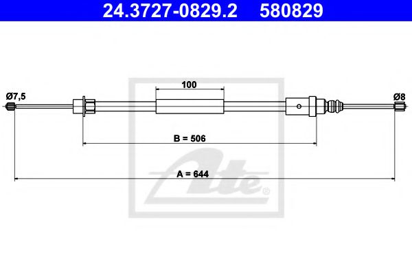 ATE 24.3727-0829.2 Трос, стояночная тормозная система для PEUGEOT (Пежо) ATE 24.3727-0829.2 Трос, стояночная тормозная система для PEUGEOT (Пежо)
