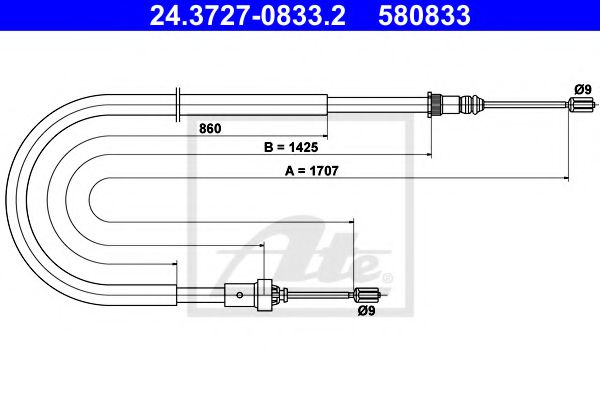 ATE 24.3727-0833.2 Трос, стояночная тормозная система для PEUGEOT (Пежо) ATE 24.3727-0833.2 Трос, стояночная тормозная система для PEUGEOT (Пежо)