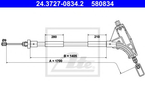 ATE 24.3727-0834.2 Трос, стояночная тормозная система для PEUGEOT (Пежо) ATE 24.3727-0834.2 Трос, стояночная тормозная система для PEUGEOT (Пежо)