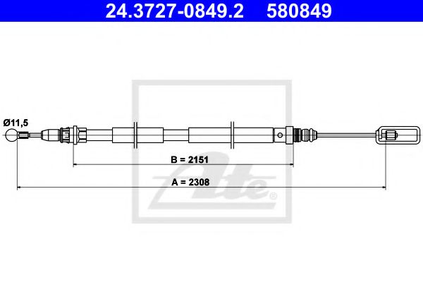ATE 24.3727-0849.2 Трос, стояночная тормозная система для PEUGEOT (Пежо) ATE 24.3727-0849.2 Трос, стояночная тормозная система для PEUGEOT (Пежо)
