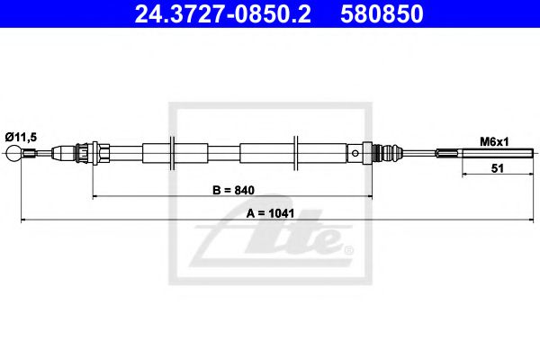 ATE 24.3727-0850.2 Трос, стояночная тормозная система для PEUGEOT (Пежо) ATE 24.3727-0850.2 Трос, стояночная тормозная система для PEUGEOT (Пежо)