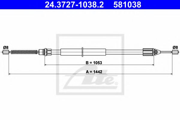ATE 24.3727-1038.2 Трос, стояночная тормозная система для RENAULT TWINGO I (Рено Твинго 1) ATE 24.3727-1038.2 Трос, стояночная тормозная система для RENAULT TWINGO I (Рено Твинго 1)