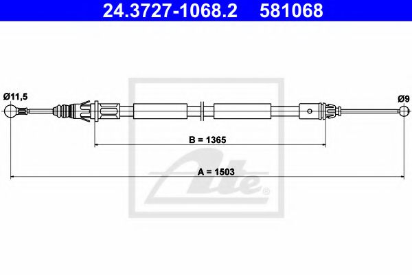 ATE 24.3727-1068.2 Трос, стояночная тормозная система для OPEL (Опель) ATE 24.3727-1068.2 Трос, стояночная тормозная система для OPEL (Опель)