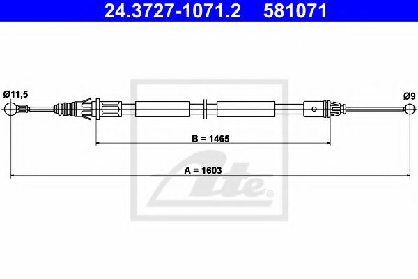 ATE 24.3727-1071.2 Трос, стояночная тормозная система для OPEL (Опель) ATE 24.3727-1071.2 Трос, стояночная тормозная система для OPEL (Опель)