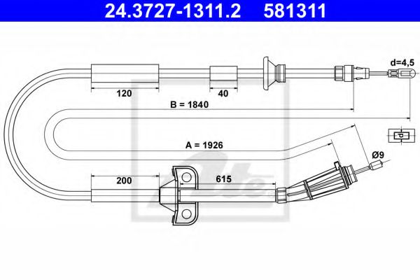 ATE 24.3727-1311.2 Трос, стояночная тормозная система для VOLVO (Вольво) ATE 24.3727-1311.2 Трос, стояночная тормозная система для VOLVO (Вольво)