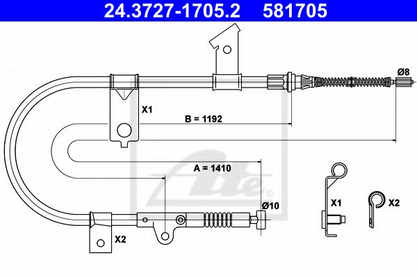 ATE 24.3727-1705.2 Трос, стояночная тормозная система для NISSAN MARCH II (Ниссан Марч 2) ATE 24.3727-1705.2 Трос, стояночная тормозная система для NISSAN MARCH II (Ниссан Марч 2)