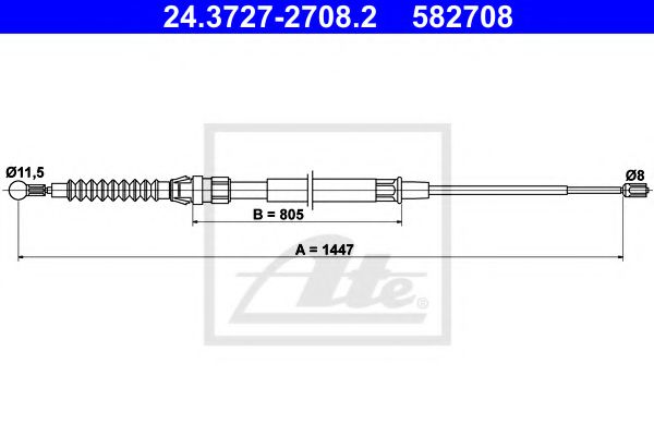 ATE 24.3727-2708.2 Трос, стояночная тормозная система для SEAT ALTEA (Сеат Алтэа) ATE 24.3727-2708.2 Трос, стояночная тормозная система для SEAT ALTEA (Сеат Алтэа)