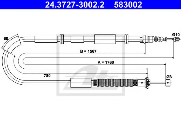 ATE 24.3727-3002.2 Трос, стояночная тормозная система для CHRYSLER DELTA (Крайслер Дэлта) ATE 24.3727-3002.2 Трос, стояночная тормозная система для CHRYSLER DELTA (Крайслер Дэлта)