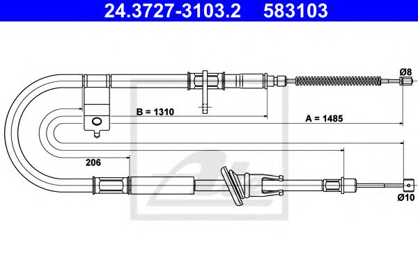 ATE 24.3727-3103.2 Трос, стояночная тормозная система для HYUNDAI EXCEL (Хендай Эxcэл) ATE 24.3727-3103.2 Трос, стояночная тормозная система для HYUNDAI EXCEL (Хендай Эxcэл)