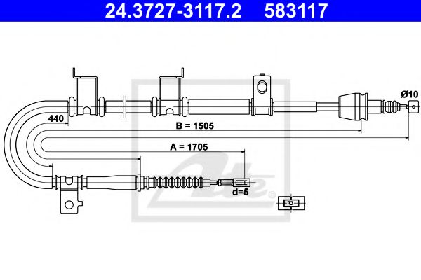 ATE 24.3727-3117.2 Трос, стояночная тормозная система для HYUNDAI I30 (Хендай И30) ATE 24.3727-3117.2 Трос, стояночная тормозная система для HYUNDAI I30 (Хендай И30)