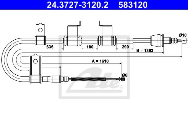 ATE 24.3727-3120.2 Трос, стояночная тормозная система для HYUNDAI TB (Хендай Тб) ATE 24.3727-3120.2 Трос, стояночная тормозная система для HYUNDAI TB (Хендай Тб)