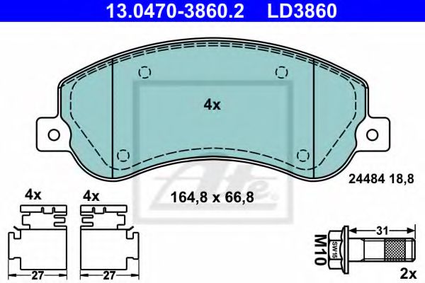 ATE 13.0470-3860.2 Тормозные колодки для VOLKSWAGEN AMAROK (Фольксваген Амарок) ATE 13.0470-3860.2 Тормозные колодки для VOLKSWAGEN AMAROK (Фольксваген Амарок)