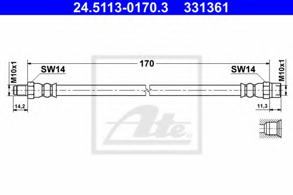 ATE 24.5113-0170.3 Тормозной шланг для VOLKSWAGEN T4 MULTIVAN (Фольксваген Т4 мултиvан) ATE 24.5113-0170.3 Тормозной шланг для VOLKSWAGEN T4 MULTIVAN (Фольксваген Т4 мултиvан)