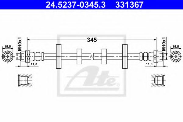 ATE 24.5237-0345.3 Тормозной шланг для VOLKSWAGEN T4 MULTIVAN (Фольксваген Т4 мултиvан) ATE 24.5237-0345.3 Тормозной шланг для VOLKSWAGEN T4 MULTIVAN (Фольксваген Т4 мултиvан)