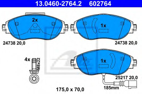 ATE 13.0460-2764.2 Тормозные колодки для VOLKSWAGEN (Фольксваген) ATE 13.0460-2764.2 Тормозные колодки для VOLKSWAGEN (Фольксваген)