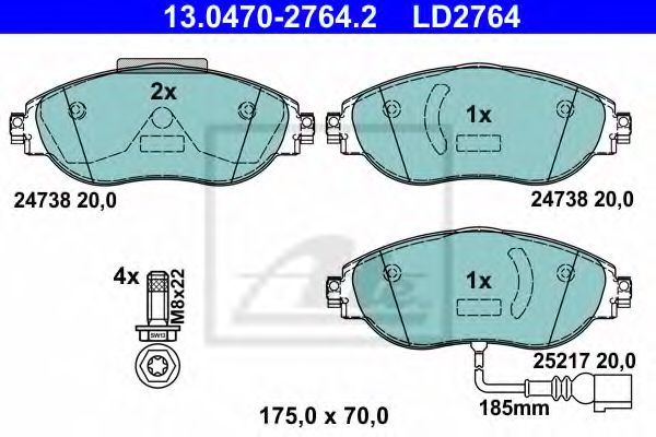 ATE 13.0470-2764.2 Тормозные колодки для VOLKSWAGEN (Фольксваген) ATE 13.0470-2764.2 Тормозные колодки для VOLKSWAGEN (Фольксваген)