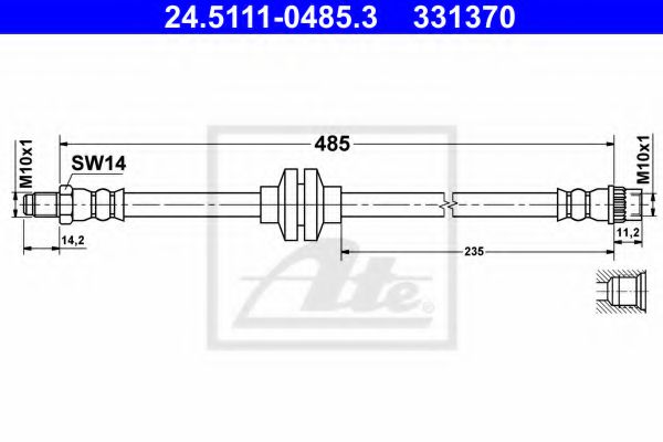 ATE 24.5111-0485.3 Тормозной шланг для RENAULT KANGOO BE BOP (Рено Кангу боп) ATE 24.5111-0485.3 Тормозной шланг для RENAULT KANGOO BE BOP (Рено Кангу боп)