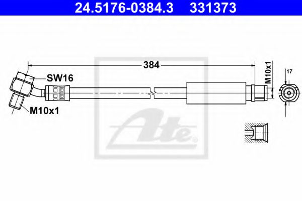 ATE 24.5176-0384.3 Тормозной шланг для OPEL INSIGNIA (Опель Инсигния) ATE 24.5176-0384.3 Тормозной шланг для OPEL INSIGNIA (Опель Инсигния)