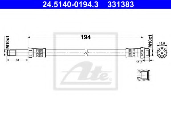 ATE 24.5140-0194.3 Тормозной шланг для VOLKSWAGEN T5 MULTIVAN (Фольксваген T5 мультиван) ATE 24.5140-0194.3 Тормозной шланг для VOLKSWAGEN T5 MULTIVAN (Фольксваген T5 мультиван)