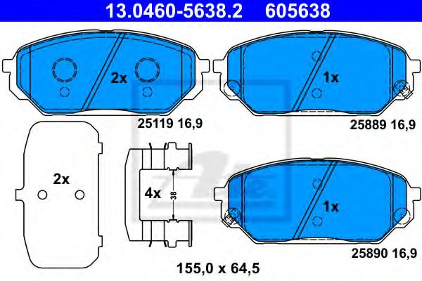 ATE 13.0460-5638.2 Тормозные колодки для HYUNDAI IX55 (Хендай Их55) ATE 13.0460-5638.2 Тормозные колодки для HYUNDAI IX55 (Хендай Их55)
