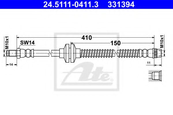 ATE 24.5111-0411.3 Тормозной шланг для RENAULT WIND (Рено Винд) ATE 24.5111-0411.3 Тормозной шланг для RENAULT WIND (Рено Винд)