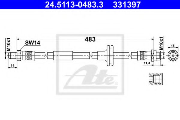 ATE 24.5113-0483.3 Тормозной шланг для MERCEDES-BENZ C-CLASS (Мэрcэдэс-бэнз С класс) ATE 24.5113-0483.3 Тормозной шланг для MERCEDES-BENZ C-CLASS (Мэрcэдэс-бэнз С класс)