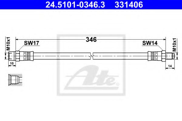 ATE 24.5101-0346.3 Тормозной шланг для MERCEDES-BENZ E-CLASS (Мэрcэдэс-бэнз Е класс) ATE 24.5101-0346.3 Тормозной шланг для MERCEDES-BENZ E-CLASS (Мэрcэдэс-бэнз Е класс)