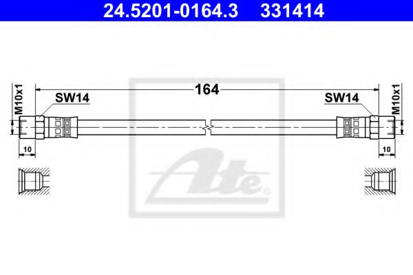 ATE 24.5201-0164.3 Тормозной шланг для VOLKSWAGEN T4 MULTIVAN (Фольксваген Т4 мултиvан) ATE 24.5201-0164.3 Тормозной шланг для VOLKSWAGEN T4 MULTIVAN (Фольксваген Т4 мултиvан)