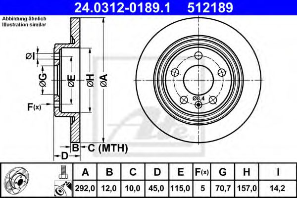 ATE 24.0312-0189.1 Тормозной диск для OPEL ASTRA GTC J (Опель Астра гтс) ATE 24.0312-0189.1 Тормозной диск для OPEL ASTRA GTC J (Опель Астра гтс)