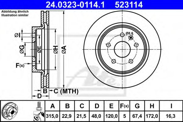 ATE 24.0323-0114.1 Тормозной диск для OPEL (Опель) ATE 24.0323-0114.1 Тормозной диск для OPEL (Опель)