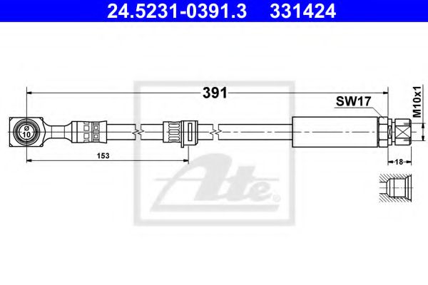 ATE 24.5231-0391.3 Тормозной шланг для OPEL VECTRA B (Опель Вектра б) ATE 24.5231-0391.3 Тормозной шланг для OPEL VECTRA B (Опель Вектра б)