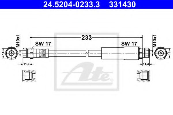 ATE 24.5204-0233.3 Тормозной шланг для VOLKSWAGEN JETTA V III (Фольксваген Джетта 5 3) ATE 24.5204-0233.3 Тормозной шланг для VOLKSWAGEN JETTA V III (Фольксваген Джетта 5 3)