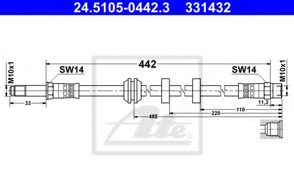 ATE 24.5105-0442.3 Тормозной шланг для VOLKSWAGEN CADDY II (Фольксваген Кадди 2) ATE 24.5105-0442.3 Тормозной шланг для VOLKSWAGEN CADDY II (Фольксваген Кадди 2)