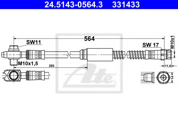 ATE 24.5143-0564.3 Тормозной шланг для VOLKSWAGEN JETTA V III (Фольксваген Джетта 5 3) ATE 24.5143-0564.3 Тормозной шланг для VOLKSWAGEN JETTA V III (Фольксваген Джетта 5 3)