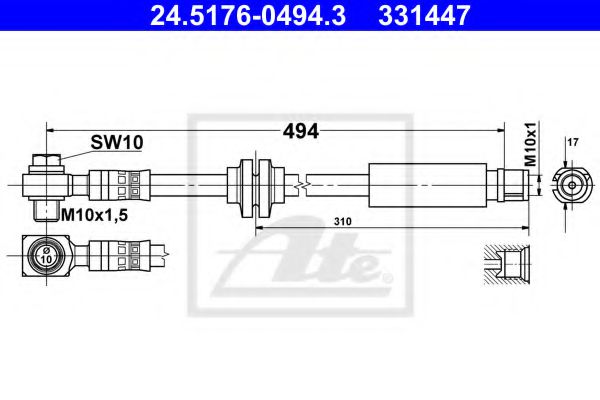 ATE 24.5176-0494.3 Тормозной шланг для OPEL INSIGNIA (Опель Инсигния) ATE 24.5176-0494.3 Тормозной шланг для OPEL INSIGNIA (Опель Инсигния)