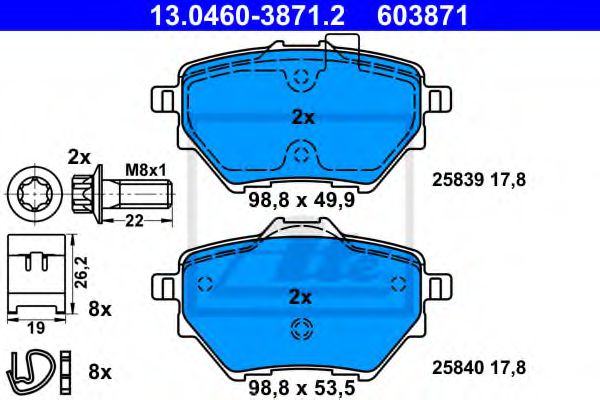 ATE 13.0460-3871.2 Тормозные колодки для CITROËN C4 PICASSO II (CитроËн С4 пикассо 2) ATE 13.0460-3871.2 Тормозные колодки для CITROËN C4 PICASSO II (CитроËн С4 пикассо 2)