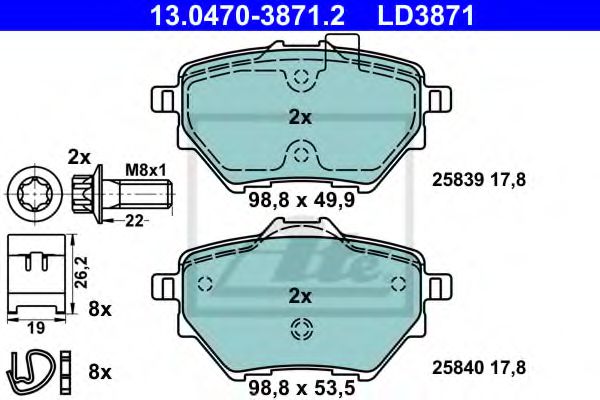 ATE 13.0470-3871.2 Тормозные колодки для CITROËN C4 PICASSO II (CитроËн С4 пикассо 2) ATE 13.0470-3871.2 Тормозные колодки для CITROËN C4 PICASSO II (CитроËн С4 пикассо 2)