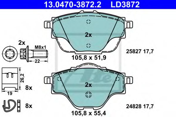 ATE 13.0470-3872.2 Тормозные колодки для CITROËN C4 PICASSO II (CитроËн С4 пикассо 2) ATE 13.0470-3872.2 Тормозные колодки для CITROËN C4 PICASSO II (CитроËн С4 пикассо 2)