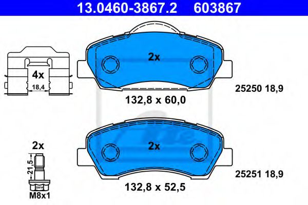 ATE 13.0460-3867.2 Тормозные колодки для CITROËN C4 CACTUS (CитроËн С4 кактус) ATE 13.0460-3867.2 Тормозные колодки для CITROËN C4 CACTUS (CитроËн С4 кактус)