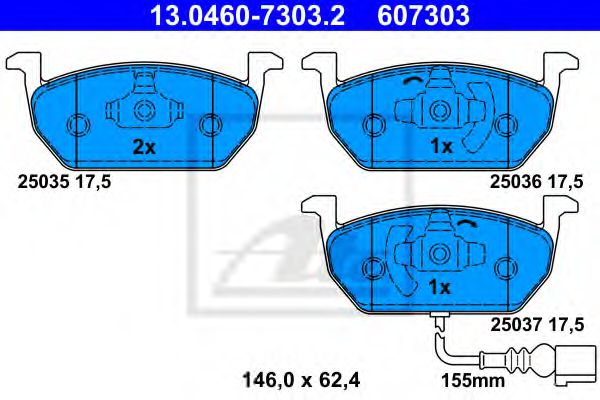ATE 13.0460-7303.2 Тормозные колодки для VOLKSWAGEN GOLF VII (Фольксваген Гольф 7) ATE 13.0460-7303.2 Тормозные колодки для VOLKSWAGEN GOLF VII (Фольксваген Гольф 7)