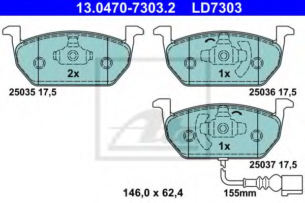 ATE 13.0470-7303.2 Тормозные колодки для VOLKSWAGEN GOLF VII (Фольксваген Гольф 7) ATE 13.0470-7303.2 Тормозные колодки для VOLKSWAGEN GOLF VII (Фольксваген Гольф 7)